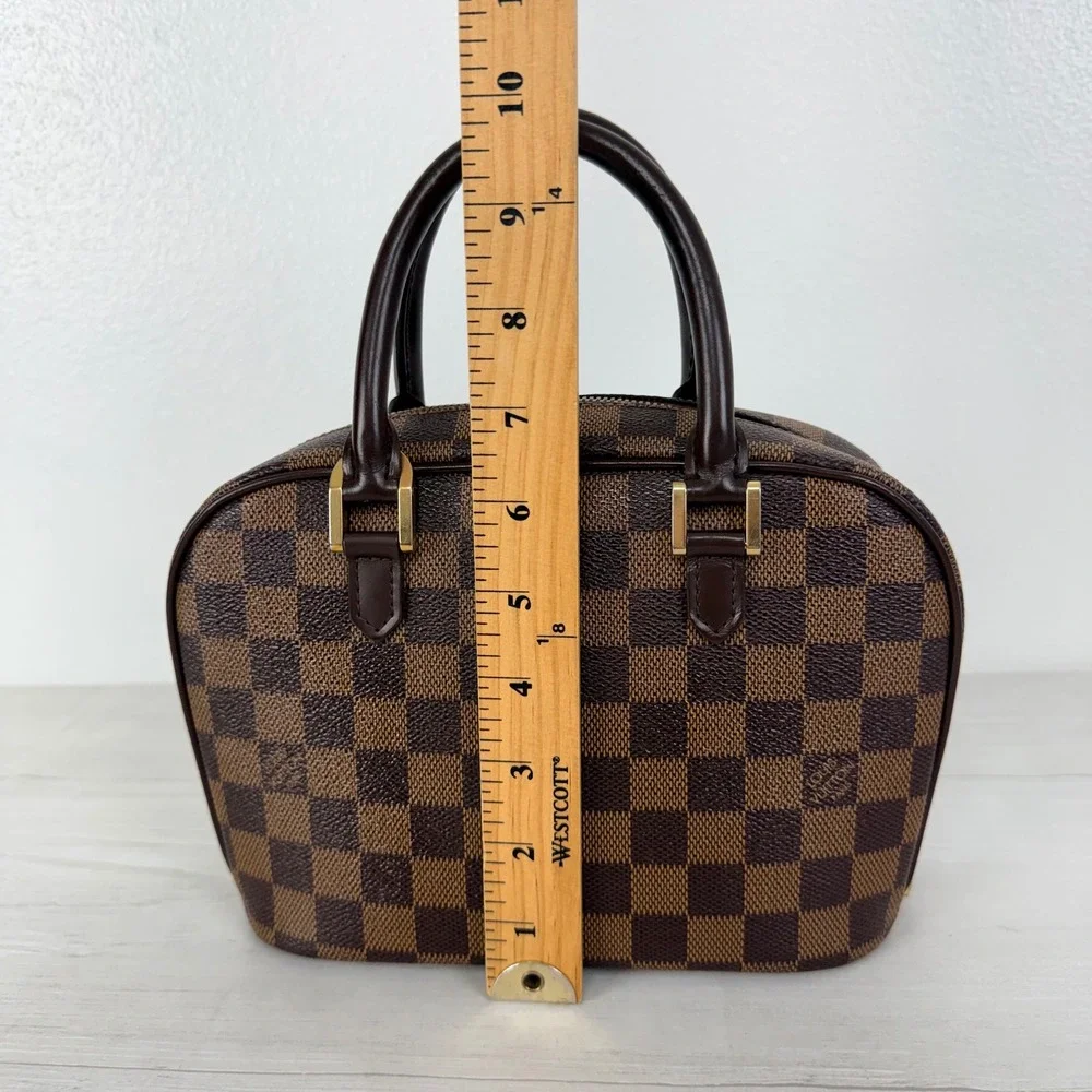 Louis Vuitton Damier Ebene Sarria Mini Handbag Brown Canvas Leather Bag Vintage